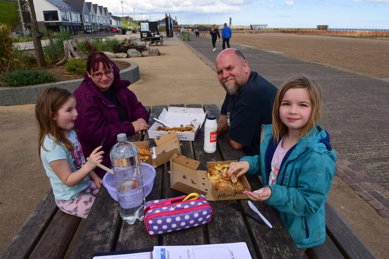 Andy and Kat Jones with their twin daughters Willow and Rowan at Roker on Tuesday, May 18.