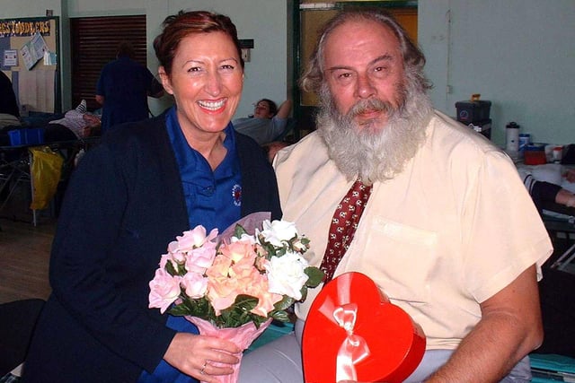 Blood donor Dave Valentine certainly lived up to his name when he dropped into a donor session in Doncaster to give his own special Valentine's Day gift in 2003