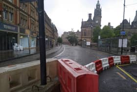 A deserted Pinstone Street after it was closed to traffic