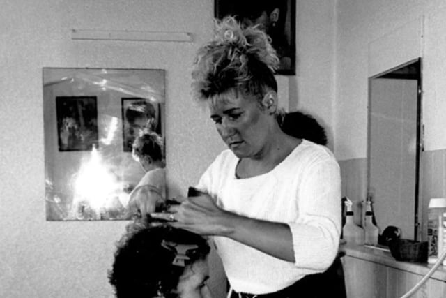 Judy's ladies hairdressing salon, on Buchanan Road, Parson Cross, Sheffield, in 1989.