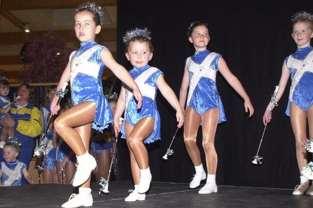 Local majorettes at the 2002 Christmas lights switch on in the Kingdom Centre, Glenrothes (Pic: Fife Free Press)