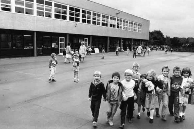 Children at Ecclesfield Junior and Infant School, on High Street, Ecclesfield, Sheffield, in 1986