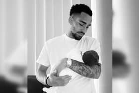 Kean Bryan with baby Monroe, his second child with Brooke Vincent