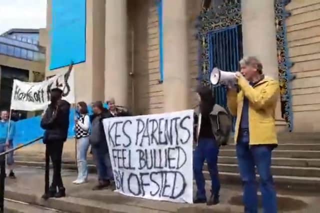Hundreds joined a protest outside Sheffield City Hall this morning, calling for plans to convert King Edward VII School to an academy to be ditched. Dave Clay speaks.