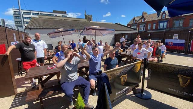Hartlepool United fans at The Park Inn watching the club's semi-final play-off victory over Stockport County recently.