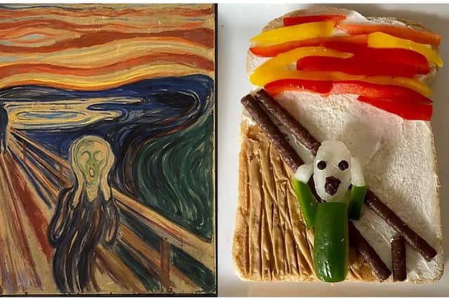 Caroline Barnes, a human resources business partner at the University of Portsmouth, has been recreating famous paintings on her toast. Pictured: The Scream by Edvard Munch