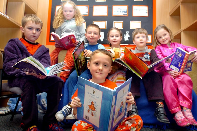 It's World Book Day in 2008 and these children at St Bega's RC Primary School took part by reading bedtime stories.