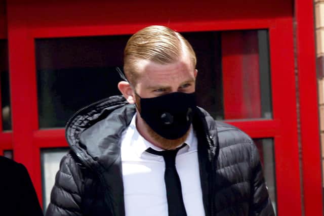 Footballer Oliver McBurnie leaves Leeds Magistrates Court. July 10 2020