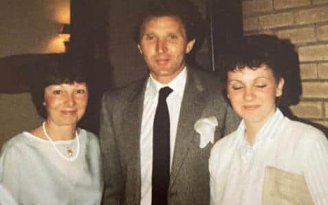 Throughout their time running the Sheffield Wednesday supporter's club at the White Hart at High Green, players and managers would attend social events. This is Carole with Howard Wilkinson.