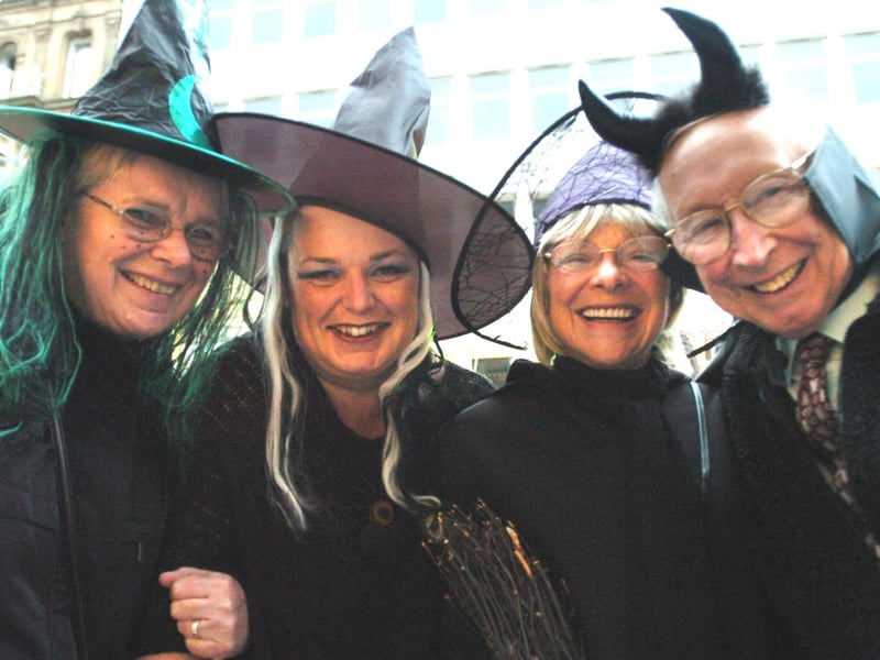 Left to Right: Christine Beech, Alison Parsons, Margaret Crook, and 82 year old Thomas Martin dressed up for Fright Night in Sheffield City Centre
