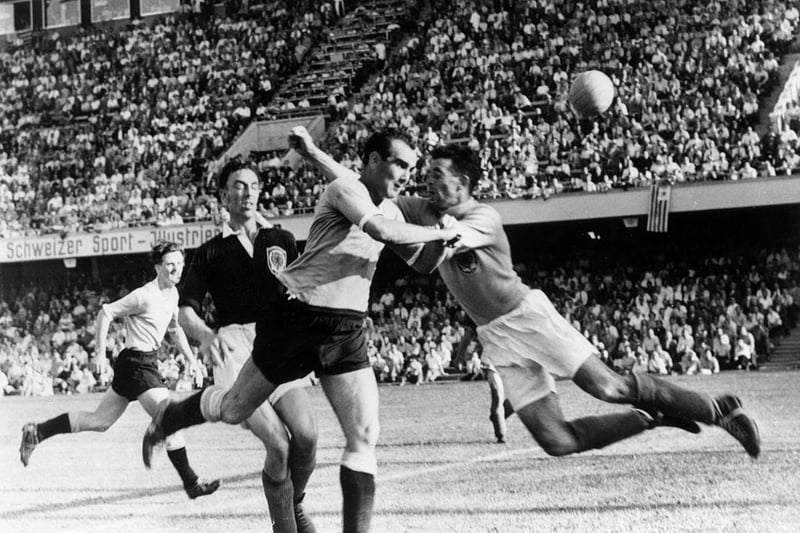 Scotland's first World Cup campaign ended in a heavy defeat with the national side bottom of a section including Austria, Czechslovakia and the South Americans who hammered seven by Fred Martin in Basle with no goals scored in Switzerland.
