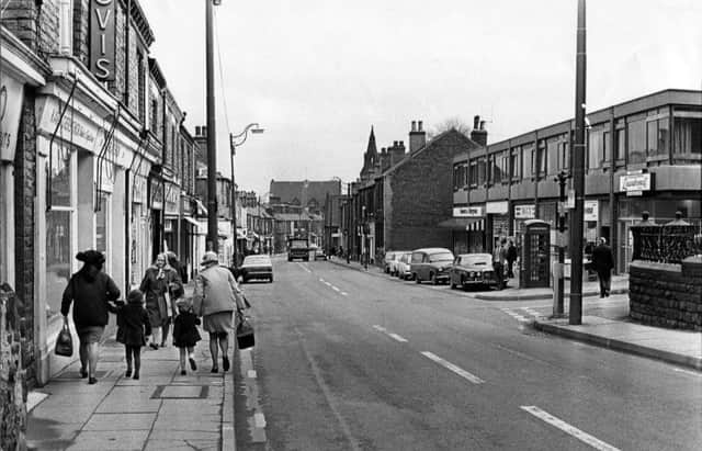 A view of the shops on South Road, Walkley, Sheffield, in the 1980s