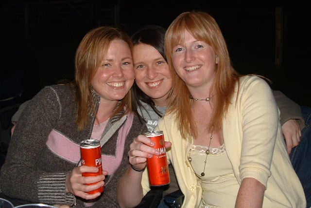 Gemma Bloomer, Natalie Hessey from Worksop and Leann Calderwood from Kiveton Park at the 80s night in Clumber Park in 2005