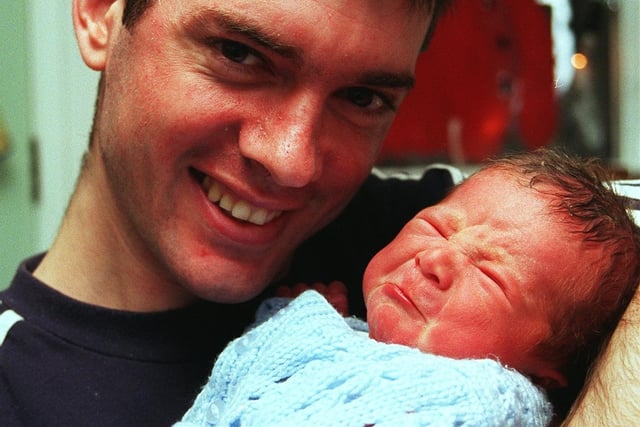 Jeremy Head of Melbourne Road, Crookes, with his baby son born at 7.20am on December 25, 1998, weighing 5lbs 13oz, at the Jessop Hospital in Sheffield