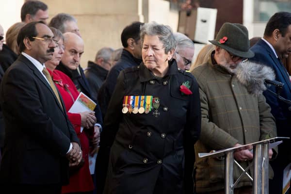 Pat Davey at the Remembrance service in Barker's Pool