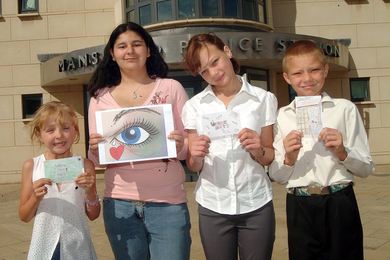 Winners of a children's art contest organised by Mansfield Police Domestic Support Unit, from left, are  Shannon Harrison, overall winner Jessika Brown, Danni Shipman and Jamie Mortiboy.