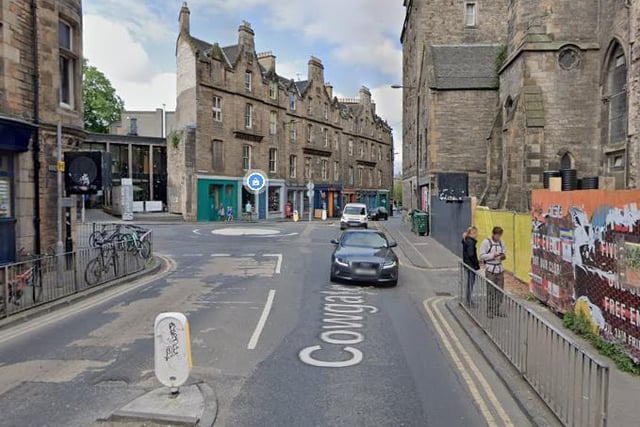 Road closed to westbound traffic at Candlemaker Row due to redevelopment of India Buildings.