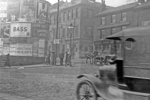 A traffic sign for the A61 at the junction of Paternoster Row and Leadmill Road, in Sheffield city centre, in July 1923.
