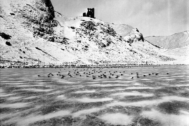 Looking like a scene from the Arctic this is St Margaret's Loch in Holyrood Park, frozen over in February 1972.