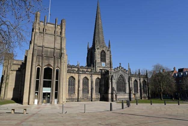 A homeless offender who threatened a man with a golf club was seen by police near Sheffield Cathedral, pictured, in the city centre.