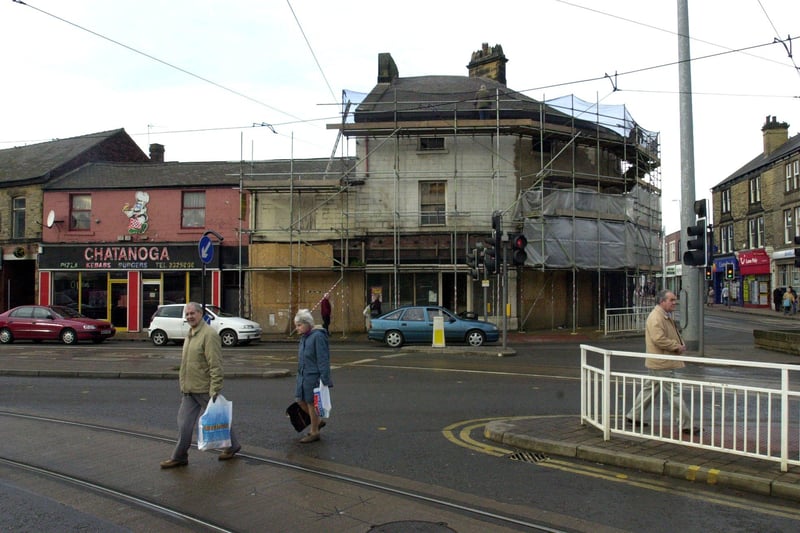 Boarded-up shops at Hillsborough Corner in November 2003