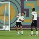 Sheffield United's Iliman Ndiaye (C) attends a training session at Al Thumama stadium in Doha on the eve of the Qatar 2022 World Cup football match between Senegal and Netherlands: OZAN KOSE/AFP via Getty Images