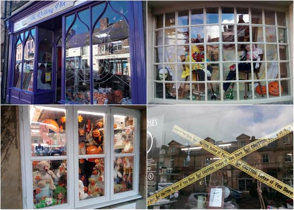 Halloween shop window displays in Alnwick.