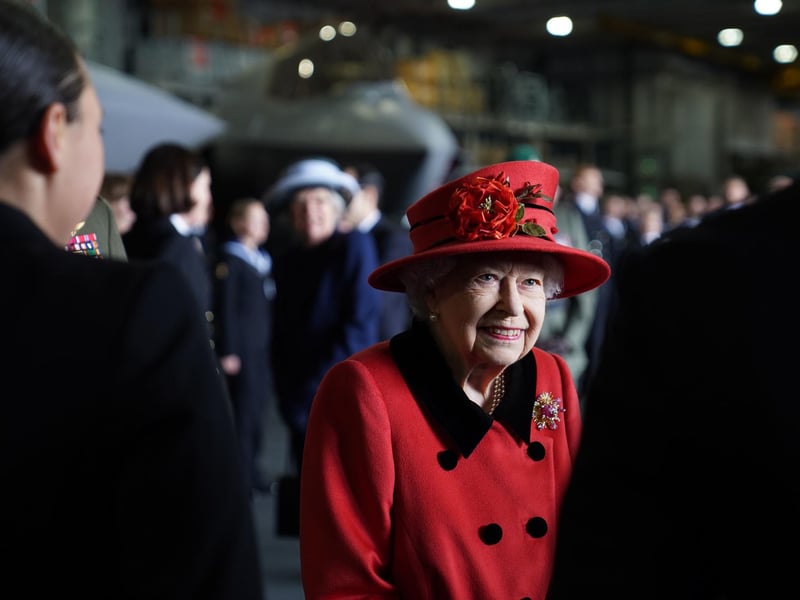 Queen Elizabeth II during a visit to HMS Queen Elizabeth at HM Naval Base, Portsmouth, ahead of the ship's maiden deployment. The visit comes as HMS Queen Elizabeth prepares to lead the UK Carrier Strike Group on a 28-week operational deployment travelling over 26,000 nautical miles from the Mediterranean to the Philippine Sea. Picture: Steve Parsons/PA Wire