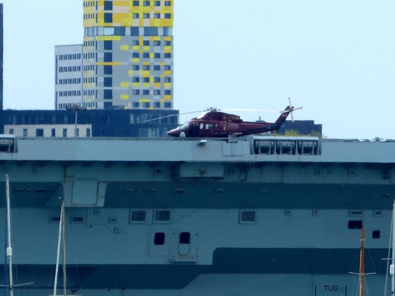 HM the Queen's helicopter on HMS Queen Elizabeth. Picture: Alison Treacher