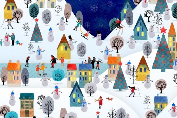 Believe it or not, there’s a sneaky robot hidden between the houses, snowmen, trees, skiers, snowboarders and others enjoying the snow.
