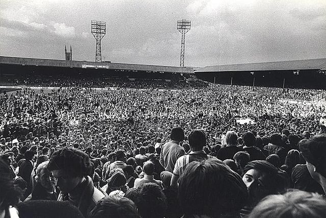 United fans celebrate promotion from the old Division Four in May 1982.
