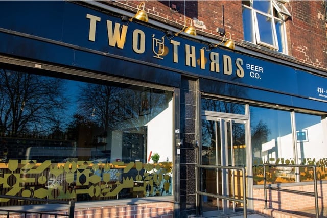 Two Thirds Beer Co., 434-436 Abbeydale Road, Nether Edge, Sheffield, S7 1FQ. Rating: 4.8/5 (based on 397 Google Reviews). "Lovely place with a great atmosphere, delicious food and tasty ales."