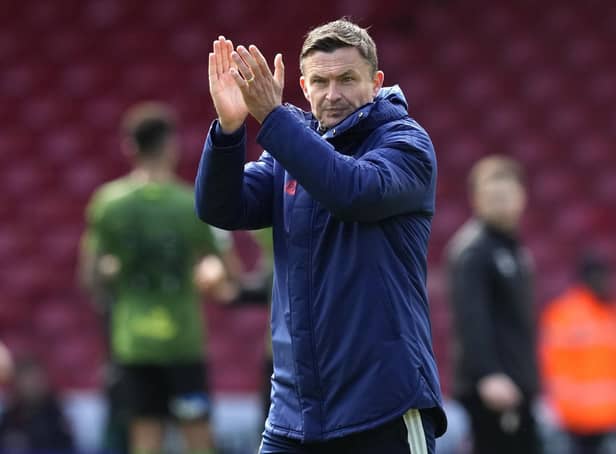 Sheffield United manager Paul Heckingbottom applauds the home fans: Andrew Yates / Sportimage