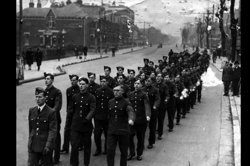 Members of 1190 Squadron Air Training Corps parading through North End, Portsmouth, in January 1944. Picture: Courtesy of Colin Vernm