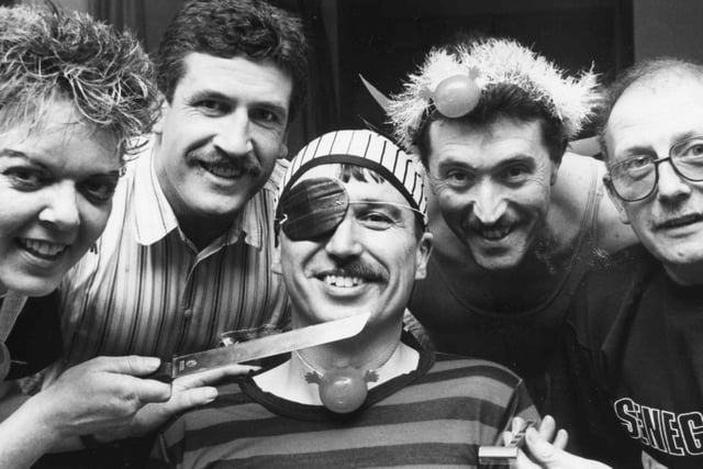 Trevor Staddon prepares to lose his moustache during a sponsored shave in South Tyneside in 1991. Pictured from left are Ronnie Scott, John Glenwright and John Tighe while Susan Glenwright holds the knife.