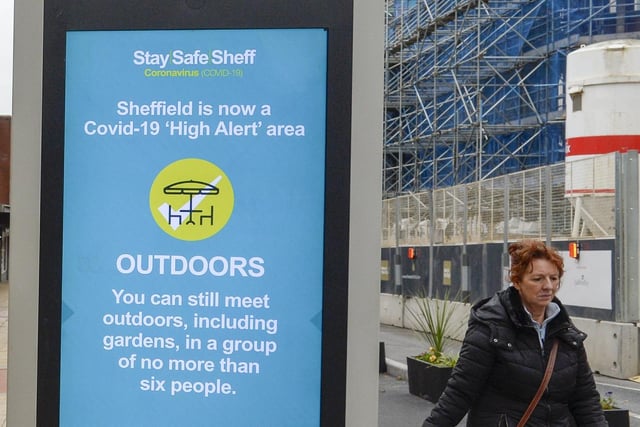 Signs in Sheffield city centre remind shoppers of the new Tier 3 rules