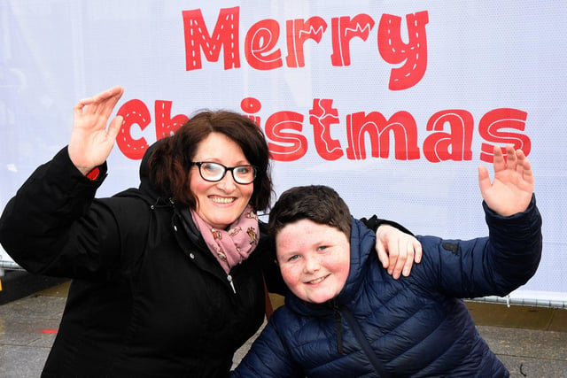 Christine Newton from Hill View and son James, nine, enjoying the retail festive fun.