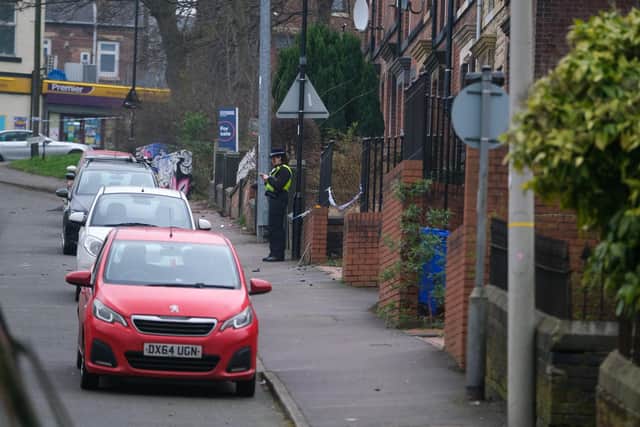 Burgoyne Road has been closed at Walkley after a man fell from a roof on the street