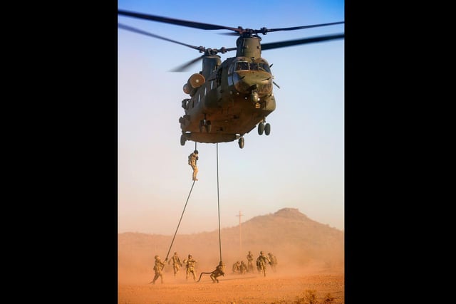 Royal Marines turned Angels to rescue comrades from the battlefield in the Arizona desert.
Personnel from 45 Cdo joined their counterparts from Turkey, Denmark, Peru and and the USA for the three-week Exercise Angel Thunder – billed as the world’s largest combat search-and-rescue exercise.