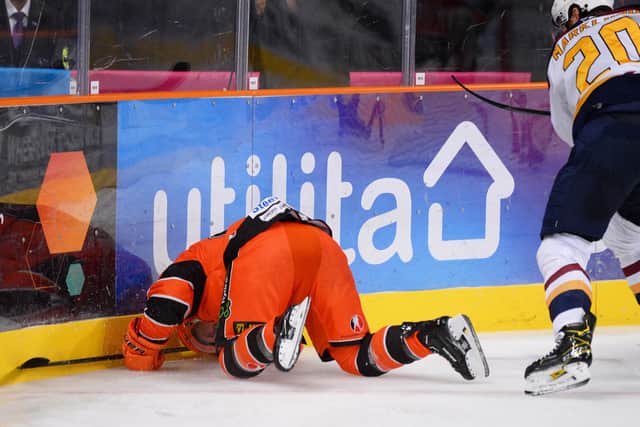 Sheffield Steelers' Brendan Connolly barged into the boards - no call from the ref