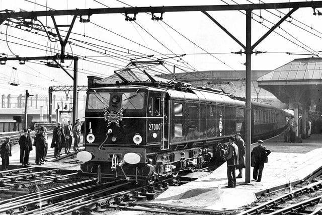 The first electric train at the Sheffield Victoria Railway Station, September 14, 1954