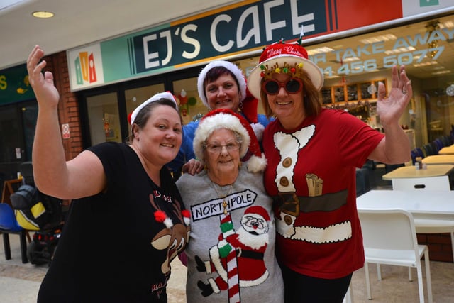 St Clare's Jolly Jumper campaign at EJ's Cafe in 2016. Pictured are cafe owner Ashleigh Smith, Christine Barnes and Kerry McGow with customer Edith Murphy (middle).
