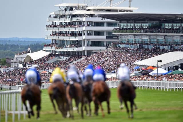 The spectacular sight as runners turn for home on Derby Day at Epsom. (PHOTO BY: Glyn Kirk/Getty Images)