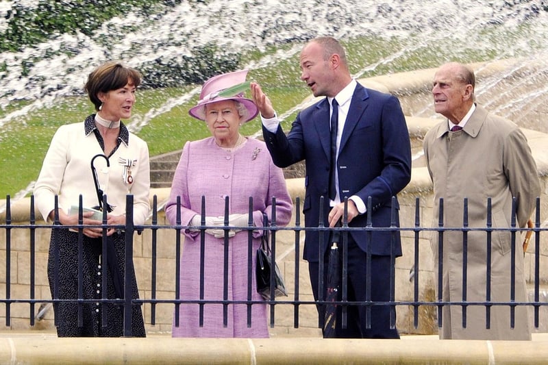 The Duchess of Northumberland with Her Majesty The Queen, Deputy Lord Lieutenant Alan Shearer and HRH Prince Philip at The Alnwick Garden in June 2011. Picture by Jane Coltman 