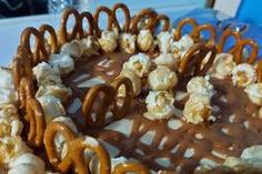 This salted caramel cheesecake adorned with popcorn and pretzels was made by Liza Quin, who has been baking since March and says "it's my therapy".