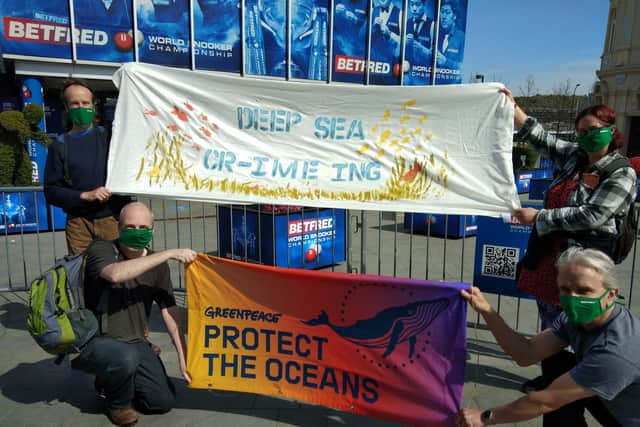 Local residents protesting Deep Sea Mining at the Crubicle. Picture by Greenpeace Sheffield Group.