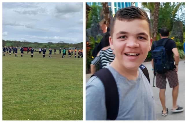 Killamarsh Dynamos U16s and their opponents join in a minute's applause in memory of former player Reece Winterbottom, who sadly died aged 16