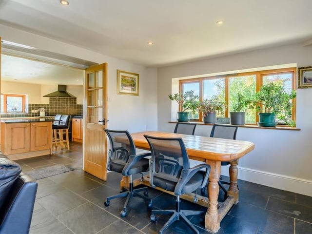 Another view of the garden room shows that it has a dining area, as well as a living area. Handy for a quick, informal meal.