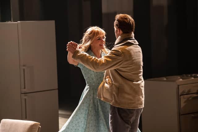 Rachael Wooding (Rose) and Robert Lonsdale (Harry) in Standing at the Sky’s Edge. Photo by Johan Persson