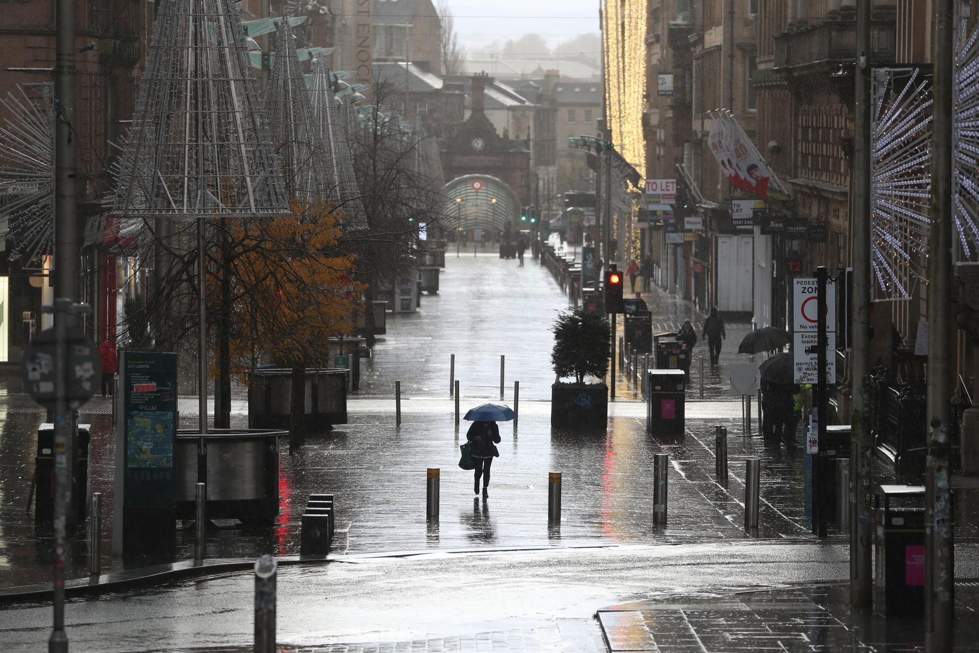 A quiet Buchanan Street in Glasgow on the first day after eleven local council areas in Scotland moved into Level 4 restrictions to slow the spread of coronavirus.